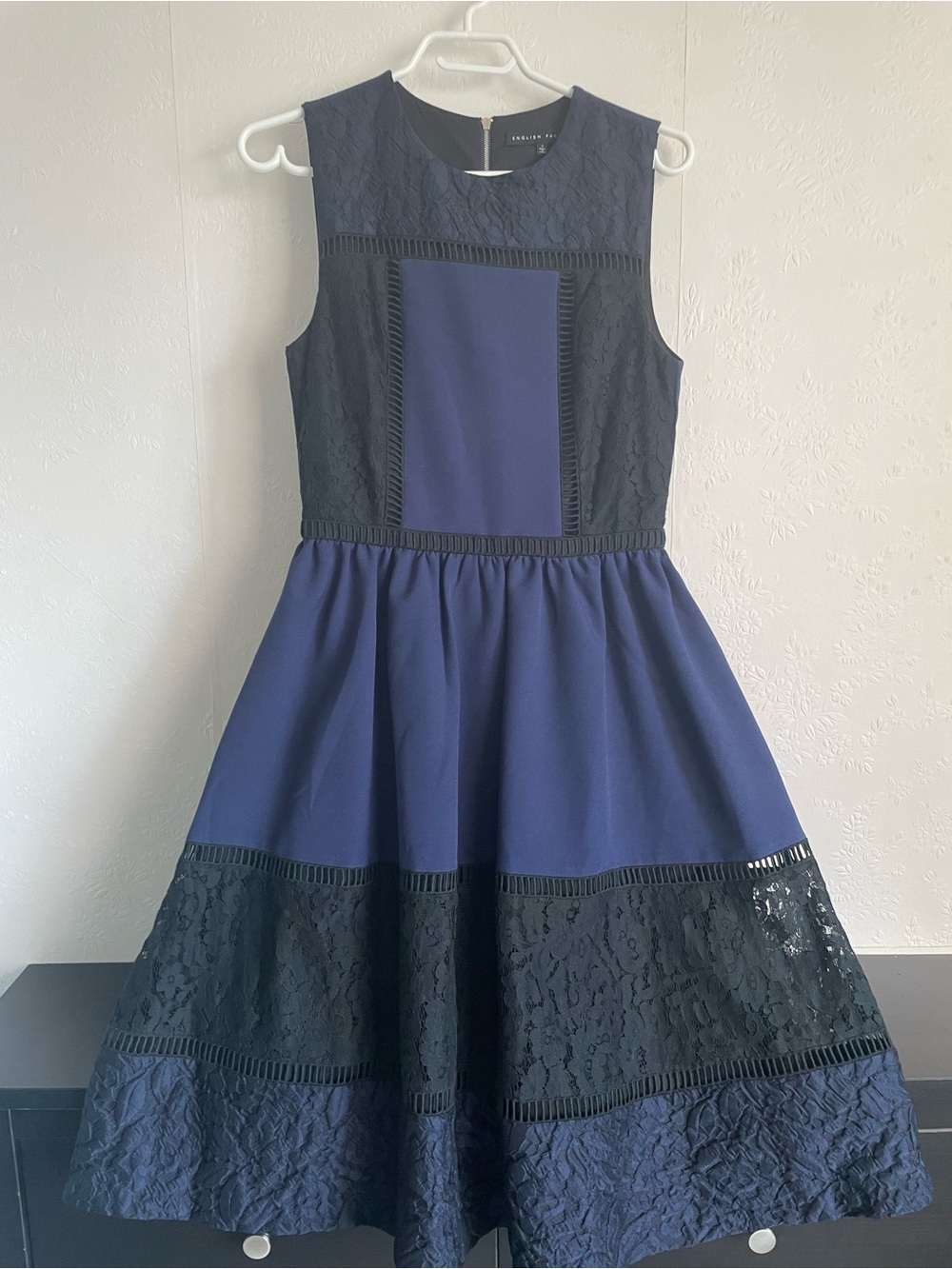 Anthropologie Navy Lace Panel Fit-and-Flare Dress